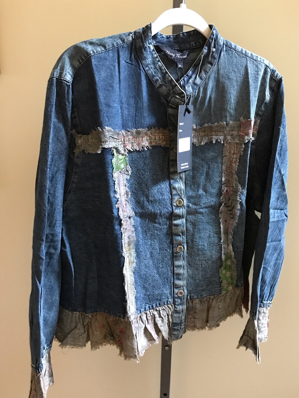 YOUNG THREADS NWT Jacket Denim Stripes Size XLarge